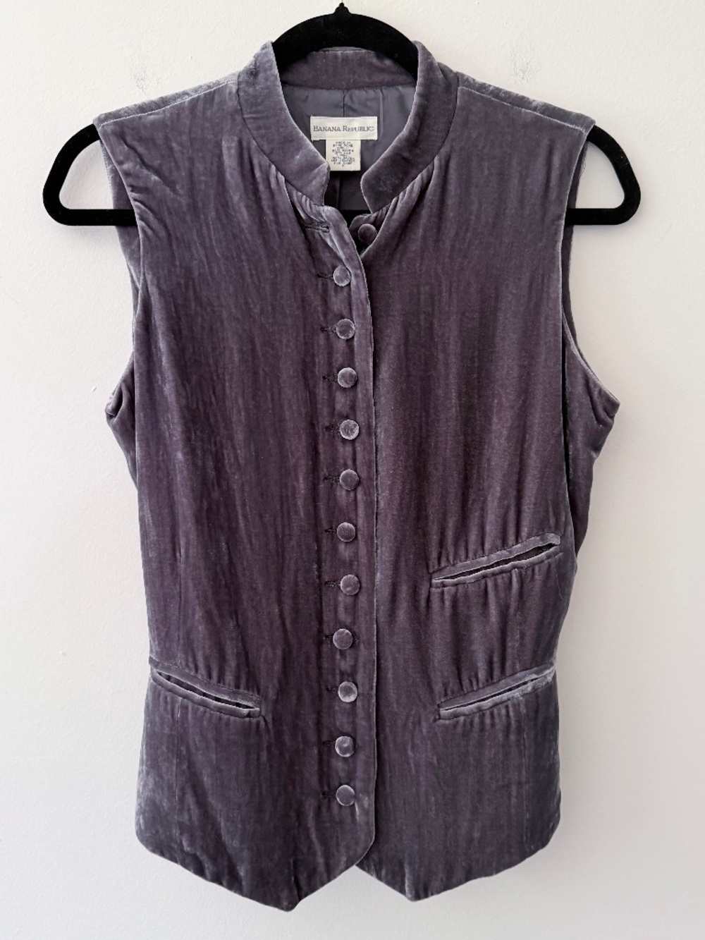 Vintage Banana Republic Velvet Vest Waistcoat Grey Button Up Notch Collar 90's